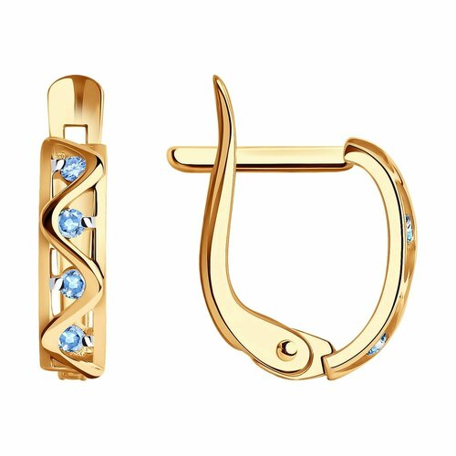 Серьги Diamant online, красное золото, 585 проба, фианит, длина 1 см, , голубой