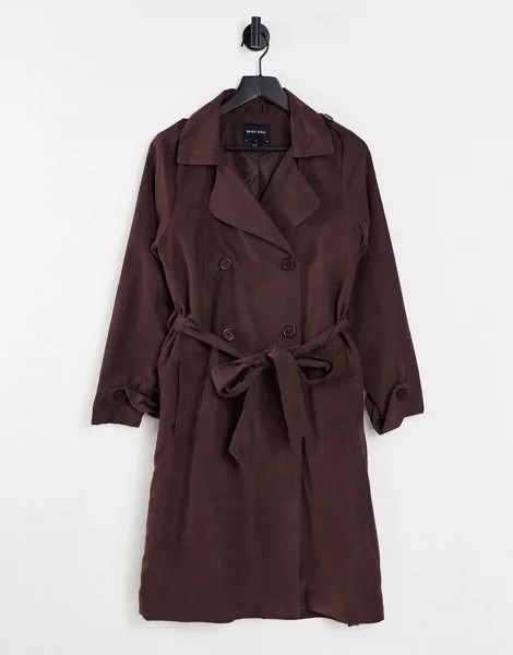 Шоколадно-коричневое пальто макси с поясом Brave Soul Vanity-Коричневый цвет