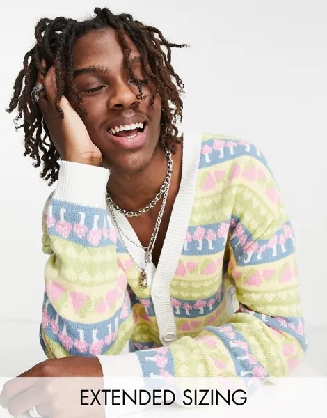 Вязаный кардиган со сплошным узором ASOS DESIGN-Разноцветный