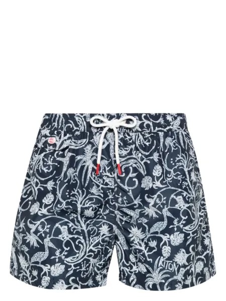 Kiton плавки-шорты с графичным принтом, синий