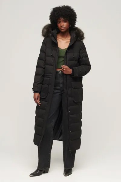 Длинная парка с капюшоном из искусственного меха Superdry, черный