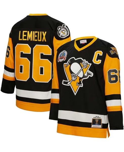 Мужская футболка Mario Lemieux Black Pittsburgh Penguins Big and Tall 1991 с капитанской нашивкой Blue Line Player Mitchell & Ness