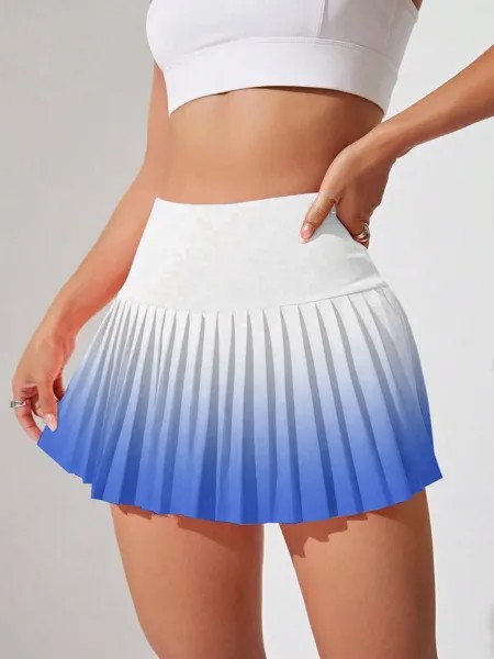 SHEIN Спортивная мини-юбка с градиентными плиссированными шортами для повседневного и повседневного использования, синий