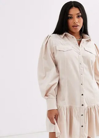 Вельветовое платье мини на кнопках ASOS DESIGN Curve-Белый