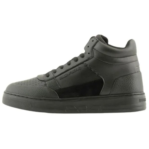 Кроссовки EMPORIO ARMANI Leather High-top Sneakers, черный