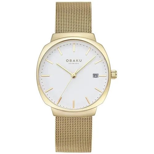 Наручные часы OBAKU женские Женские кварцевые часы Obaku Mesh V273LDGWMG с минеральным стеклом с гарантией кварцевые, белый, золотой