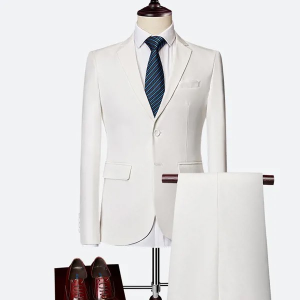 Дизайнерский популярный мужской модный тонкий однотонный блейзер с двумя пуговицами в европейском стиле, костюм для жениха, пиджак, брюки, 2020