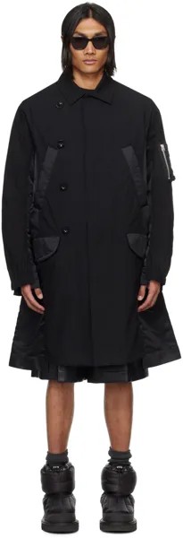 Черное пальто со вставками Sacai