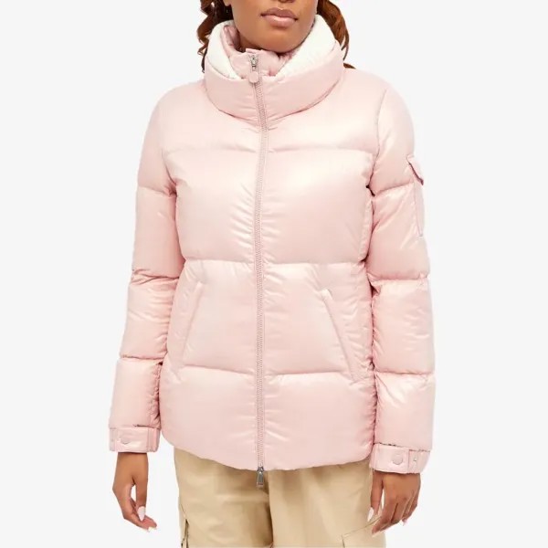 Moncler Vistule Стеганая куртка с вязаным воротником, розовый