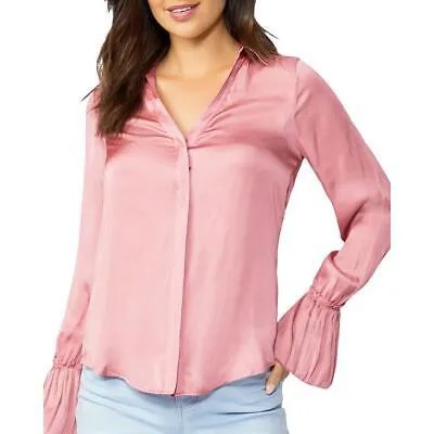 Женская розовая атласная рубашка на пуговицах Paige с острым воротником XS BHFO 6960