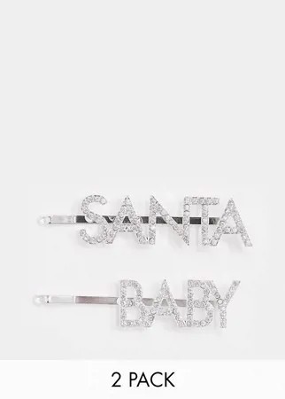 Новогодний набор из 2 серебристых заколок для волос с кристаллами ASOS DESIGN-Серебряный