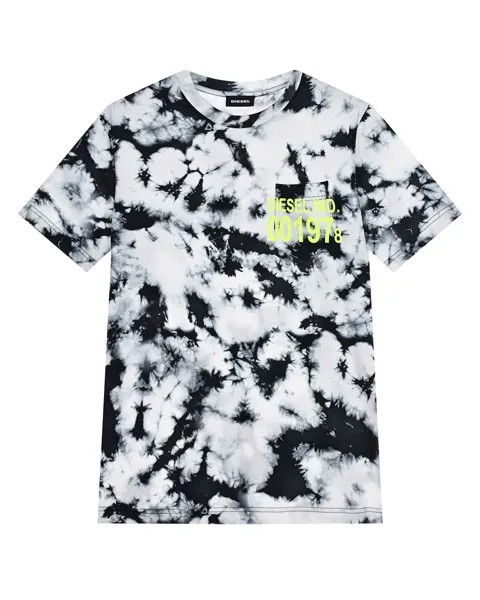 Черно-белая футболка с эффектом tie-dye Diesel детское