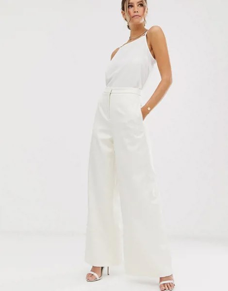 Свадебные широкие брюки из атласной ткани ASOS EDITION-Белый