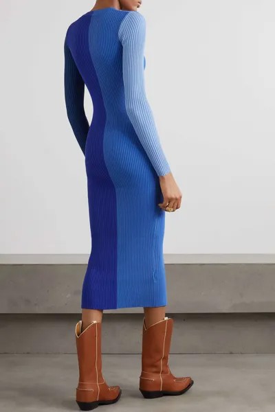 STAUD платье миди в рубчик в стиле колор-блок Shoko, синий