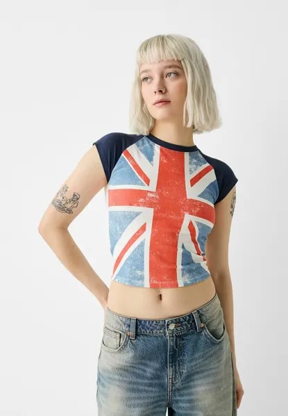 Футболка с принтом FLAG SHORT SLEEVE Bershka, цвет red