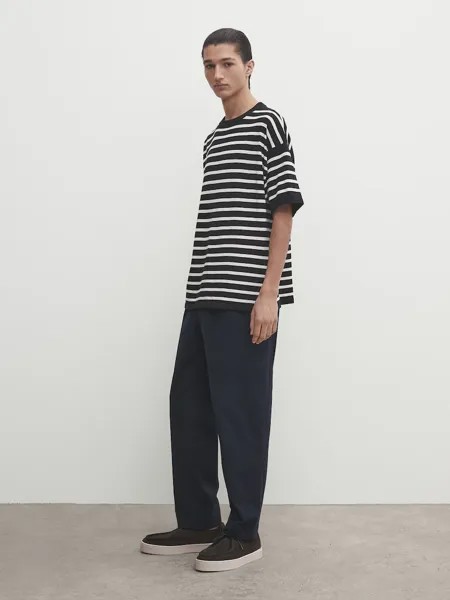Трикотажная футболка с короткими рукавами в полоску Massimo Dutti, синий