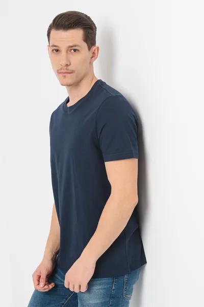 Однотонная футболка с овальным вырезом Esprit, синий