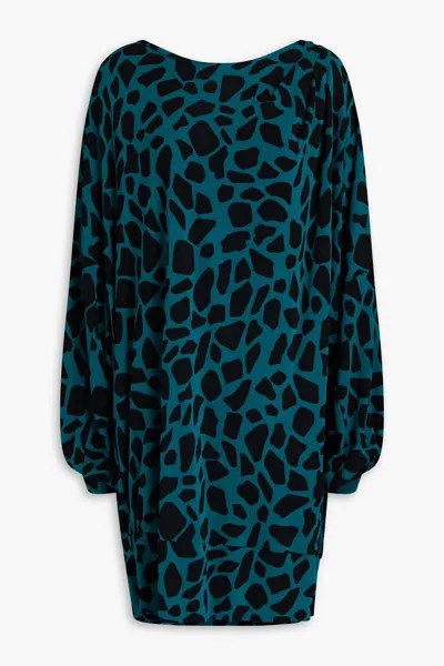 Платье мини Reese из джерси оверсайз со сборками и принтом Diane Von Furstenberg, цвет морской волны