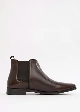 Коричневые кожаные ботинки челси с однотонной подошвой ASOS DESIGN-Коричневый цвет