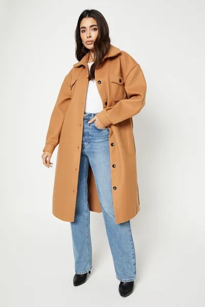 Шерстяная рубашка миди с завязкой на талии Dorothy Perkins, бежевый