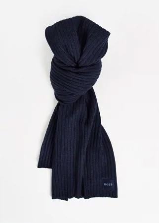 Темно-синий шерстяной шарф BOSS Kruftisos