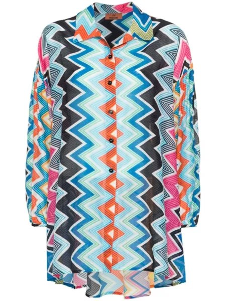 Рубашка с объемными рукавами зигзаг Missoni, синяя