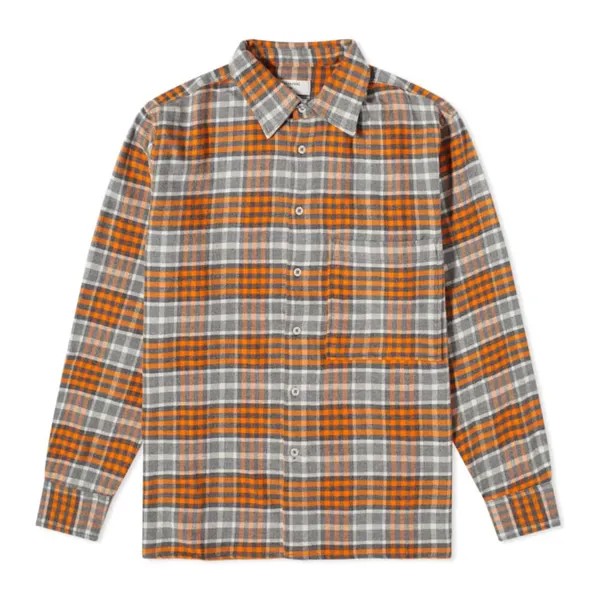 Рубашка Universal Works Brushed Flannel Square Pocket, серый/оранжевый