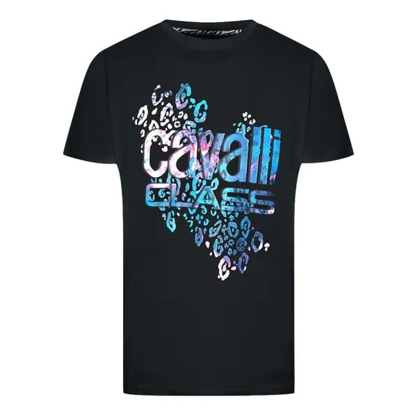 Футболка с леопардовым принтом и логотипом Cavalli Class, черный