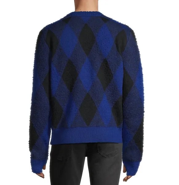 Мужской синий шерстяной пуловер в клетку с узором Argyle Check Ekd Burberry, синий