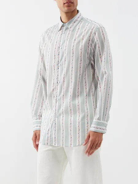 Рубашка из хлопкового поплина в цветочную полоску Etro, белый