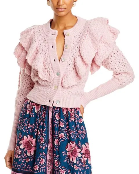 Кардиган фактурной вязки с оборками FARM Rio, цвет Pink