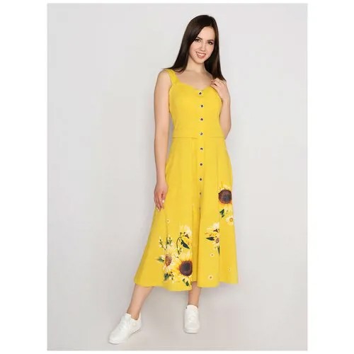 Сарафан Style Margo, хлопок, повседневный, полуприлегающий, макси, карманы, размер 44, желтый