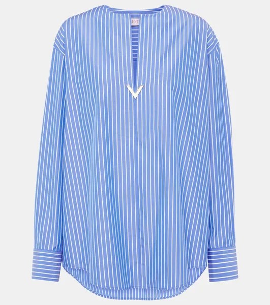 Блузка из хлопкового поплина в золотистую полоску Valentino, цвет light blue/bianco