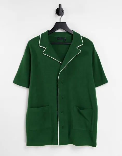 Зеленое oversized-поло из вафельного трикотажа с карманами и белой окантовкой ASOS DESIGN-Зеленый цвет