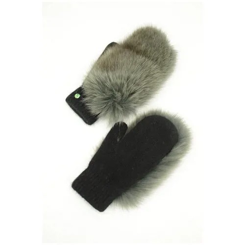 Варежки женские шерстяные зимние с мехом Happy Gloves цвет черно зеленый