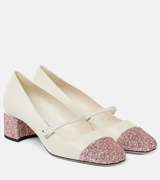 Кожаные туфли Мэри Джейн Elisa 45 с блестками Jimmy Choo, белый