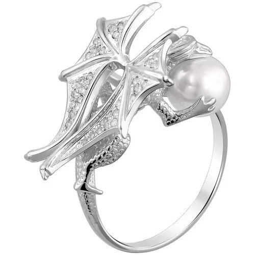 Кольцо с жемчугом и фианитами из серебра С20К35205S1 DeFleur