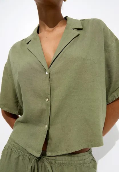 Рубашка Cropped Short Sleeve Rustic PULL&BEAR, хаки
