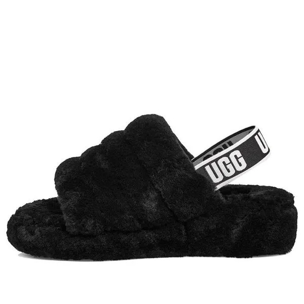 Сандалии пушистые да слайд толстая подошва тапочки Ugg, черный