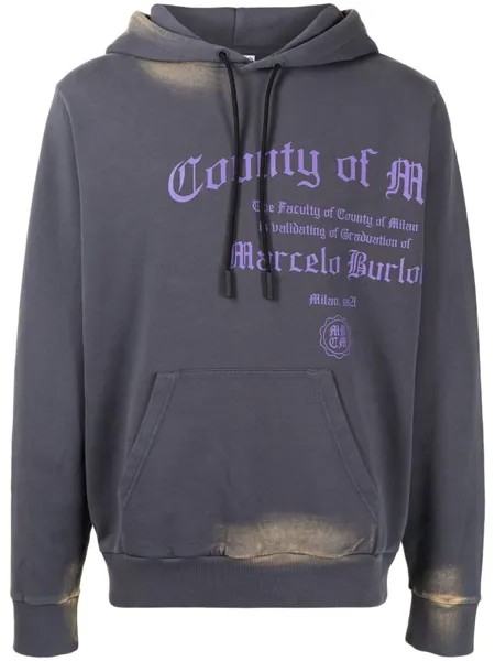 Marcelo Burlon County of Milan худи с эффектом потертости и логотипом, серый