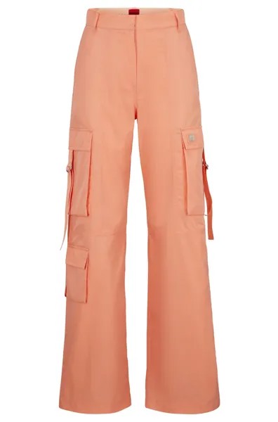 Брюки Hugo Boss Relaxed-fit Cargo Trousers In Water-repellent Satin, розовый