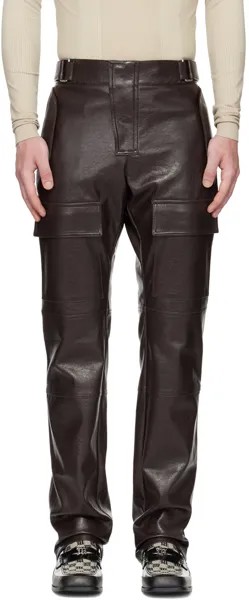 Коричневые мото брюки карго из искусственной кожи MISBHV