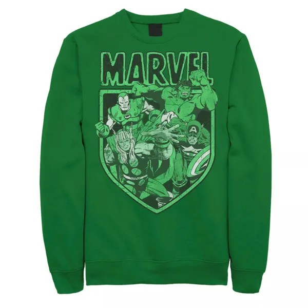 Мужской флисовый пуловер с рисунком Marvel Avengers в стиле ретро зеленого цвета Святого Патрика