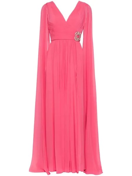 Шифоновое шелковое платье с V-образным вырезом Elie Saab, розовое