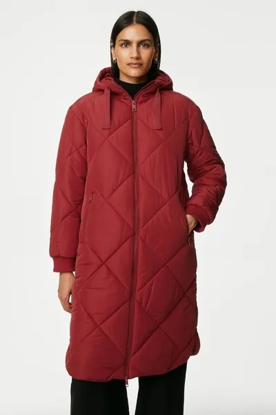 Стеганая зимняя куртка с капюшоном Marks & Spencer, красный