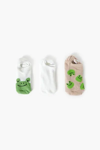 Носки до щиколотки с принтом лягушки — 3 шт. Forever 21, зеленый