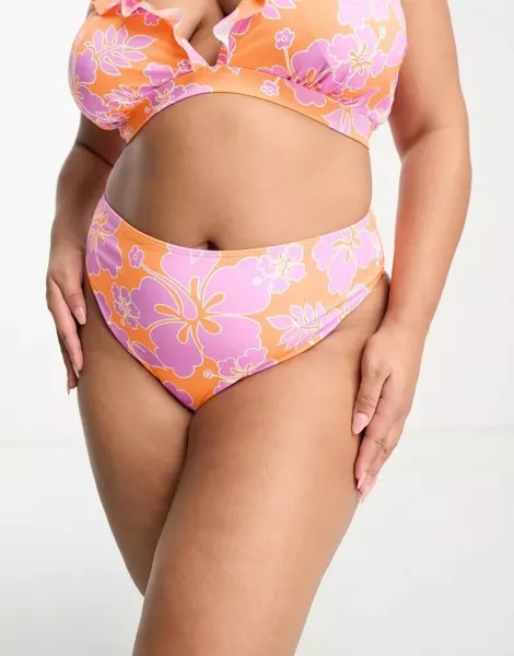 Комплект плавок бикини Simply Be (2 шт.) с оранжево-розовым цветочным принтом и рюшами