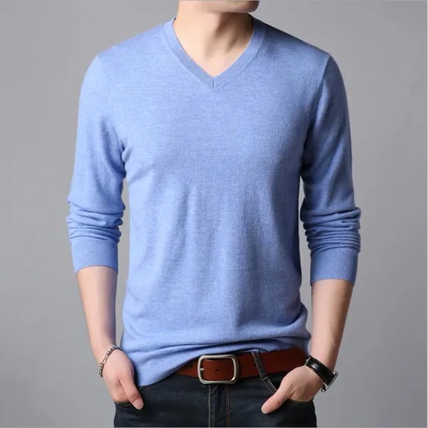 Простой Повседневный пуловер ZNG высокого качества из чистого хлопка с длинным рукавом приталенный мужской свитер модные мужские свитера