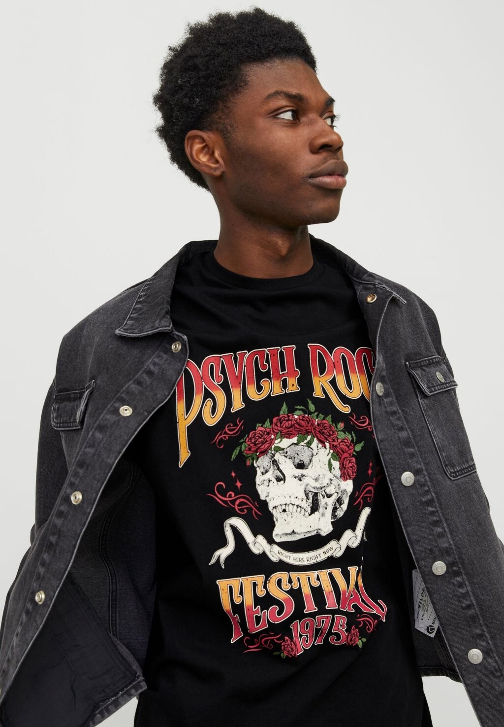 Футболка с принтом Jorpsych Rock Tee Unisex Jack & Jones, черная