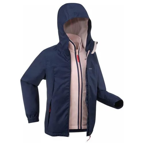 Куртка 3 в 1 водонепроницаемая походная для детей 7–15 лет SH100 WARM +2 °C синяя 8-9 лет (131-140 см) QUECHUA Х Decathlon